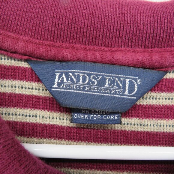 Lands' End Polo Shirt Mens XL Burgundy Gray Striped Long Sleeve Made in USA - Picture 7 of 9